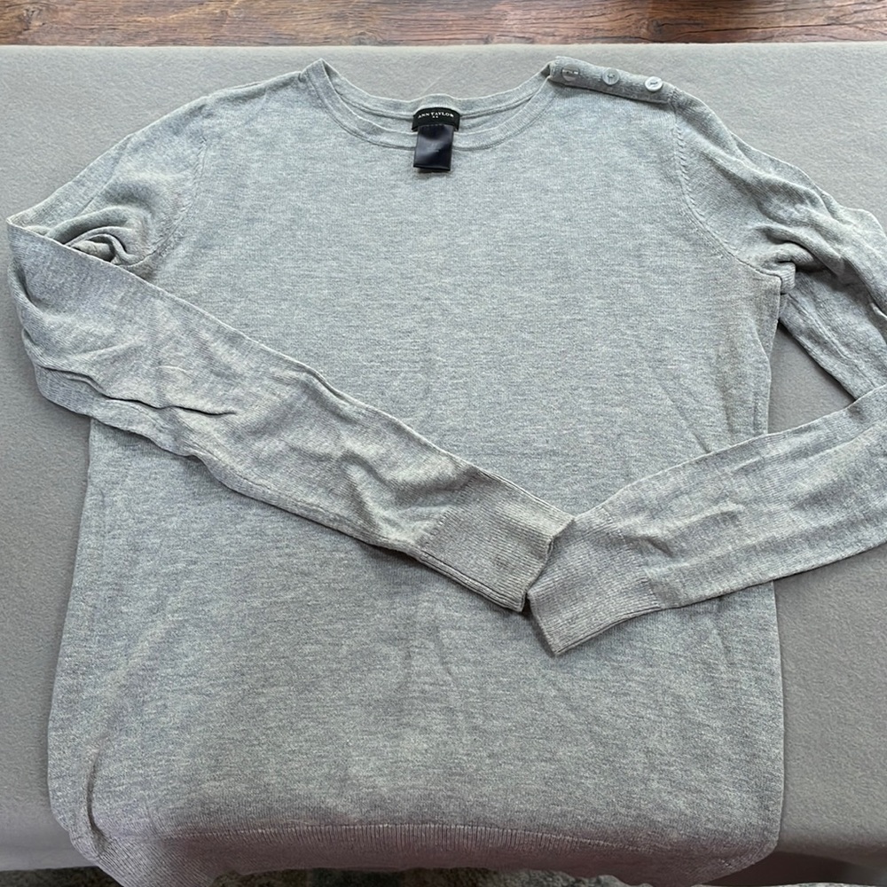 Ann Taylor XS gray sweater with button detail on left shoulder